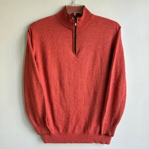 Eredi Pisano Quarter Zip Sweater Mens XL Orange Cashmere Wool Blend Italy‎